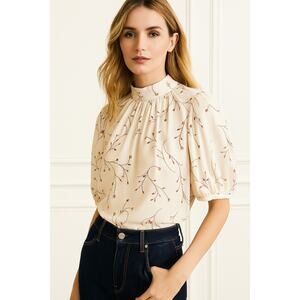 NWT JOIE Alfrie Botanical Print Puff Sleeve Blouse XS Aged White Chic